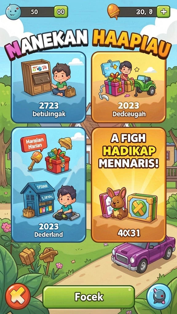 Karakter lucu dalam aksi mengumpulkan buah.